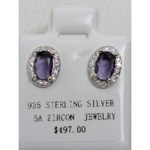 Brand New 925 Sterling Silver Purple Zircon Earrings with Moissanite Accents